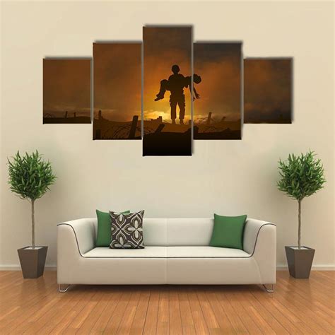 Soldier Carrying A Wounded Comrade Army 5 Panel Canvas Art Wall Decor