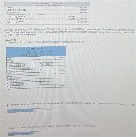 Solved Sales Cost Of Goods Sold Gross Margin Selling And