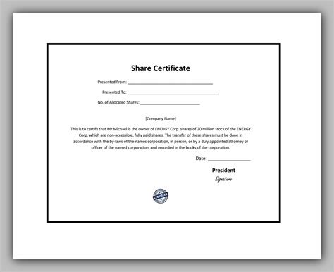 Template Of Share Certificate Toptemplate My Id