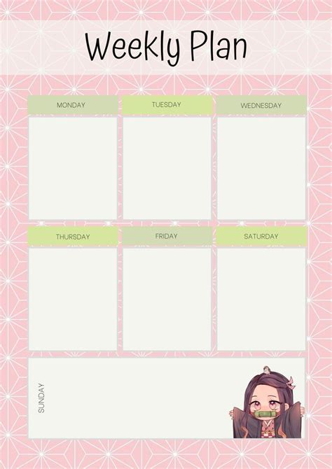 Weekly Plan Nezuko Anime Schedule How To Plan School Template