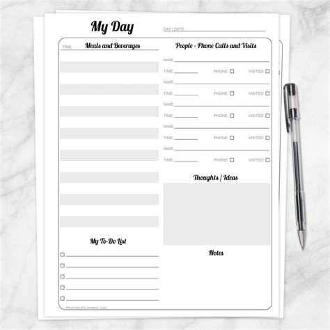 elderly independent living daily page  memory printable