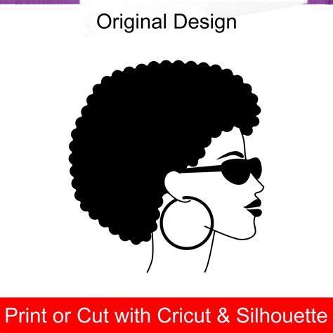 Afro Woman Svg File With Shades Hoop Earring Bright Lipstick And