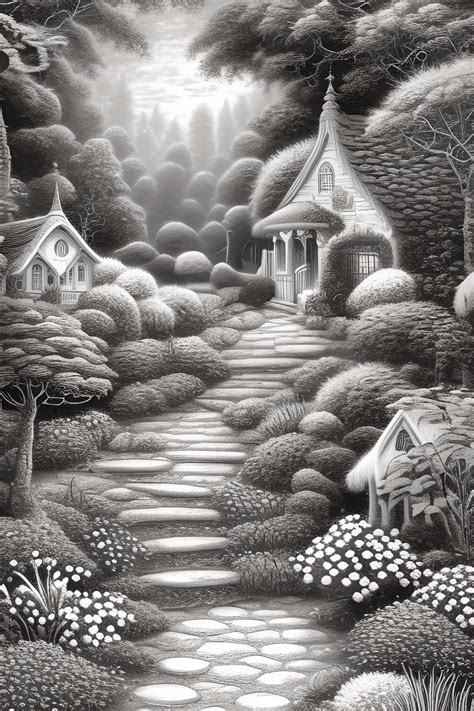 Ultra Detailed Grayscale Coloring Page of a Whimsical Garden · Creative ...