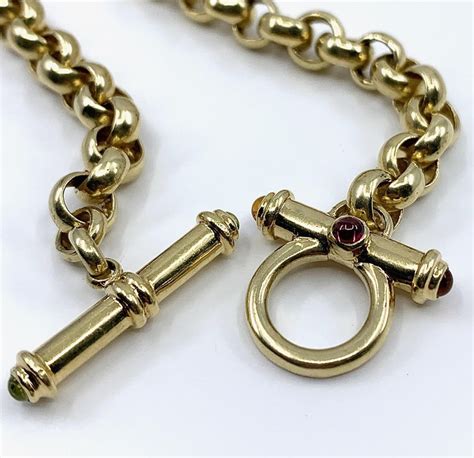 Yellow Gold Chain Necklace With Gemstone Tipped Toggle Clasp At 1stdibs