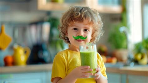 The Child With Green Smoothie Premium Ai Generated Image