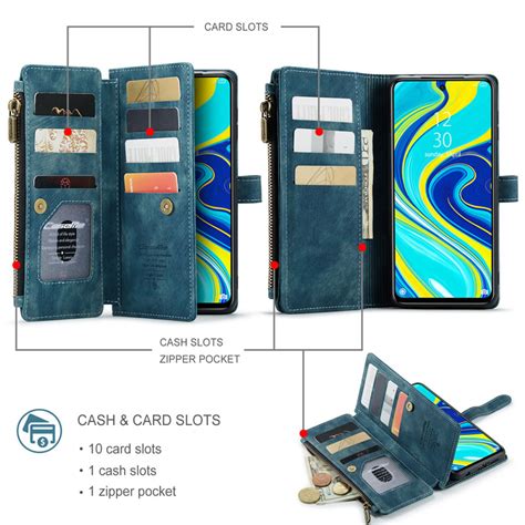 CaseMe Xiaomi Redmi Note 9 Pro Leather Zipper Folio Wallet Case With