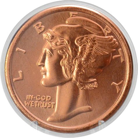 Mercury Dime Design 1 Oz Pure 999 Copper Round