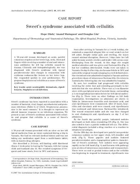 Pdf Sweets Syndrome Associated With Cellulitis Hope Dinh