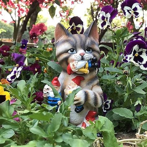 Mischievous Cat Garden Gnome Statue Figurine Best Art Dcor For Indoor