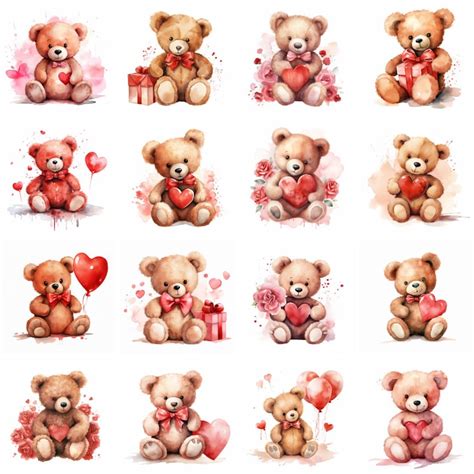 Watercolor Teddy Bear Clipart High Quality Png Love - Etsy