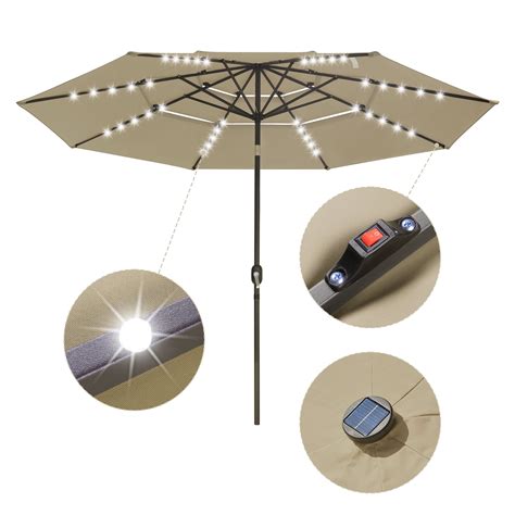 Yescom Ft Tier Patio Umbrella With Solar Led Crank Tilt Button