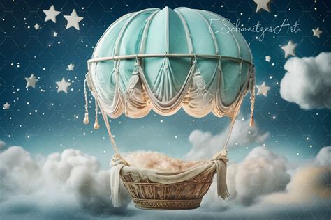 Hot Air Balloon Newborn Digital Backdrop Vintage Fantasy Background For Photographers Sky