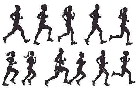 Collection Of Running People Silhouettes In Jogging Illustration Vector