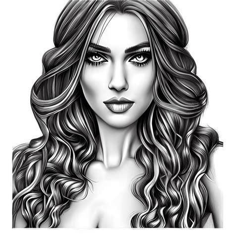 Line Art Adult Coloring Book Beautiful Women With Medium Length · Creative Fabrica