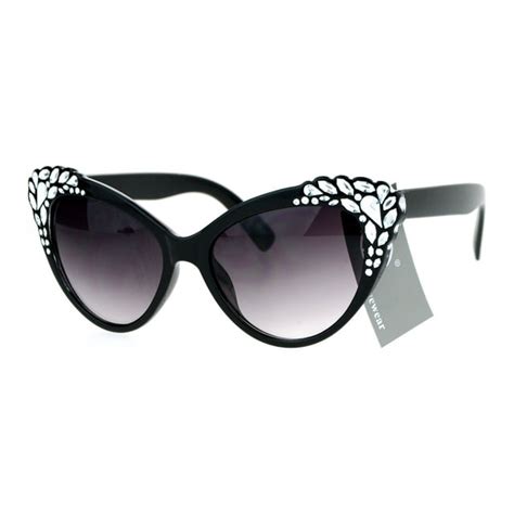 Sa106 Womens Rhinestone Iced Out Bling Cat Eye Fashion Sunglasses Black