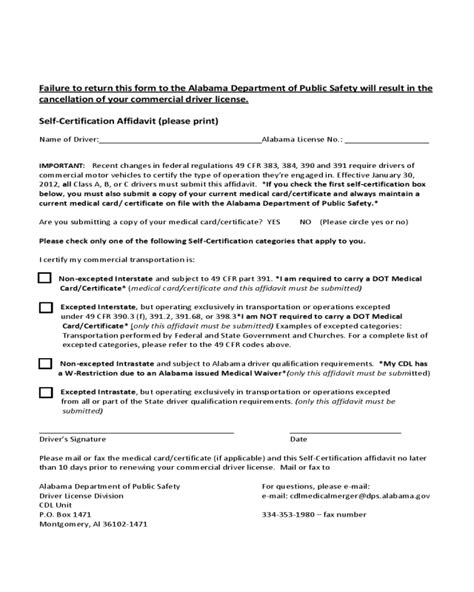 Cdl Self Certification Affidavit Alabama Edit Fill Sign Online Handypdf