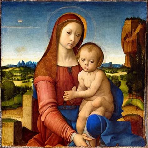 Early Renaissance Painting Of Madonna And Child By Stable Diffusion