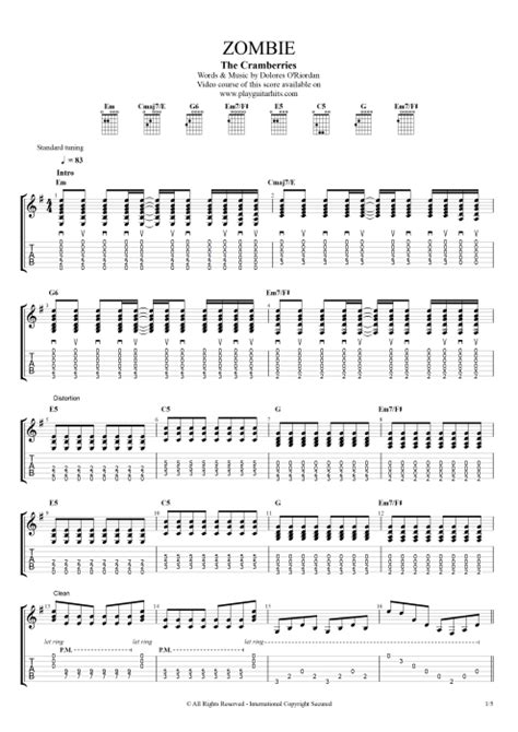 Zombie By The Cranberries Rhythm Guitar By Play Guitar Hits Guitar Pro Tab