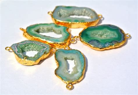 5pcs 24kt Gold Electroplated Edge Green Druzy Agate Geode Etsy