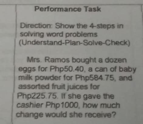 Solved Performance Task Direction Show The 4 Steps In Solving Word