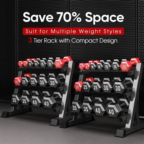 THERUN 1100lbs Adjustable 3 Tier Dumbbell Rack Stand Hex