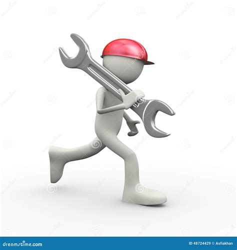 3d Person Running with Large Wrench Stock Illustration - Illustration ...