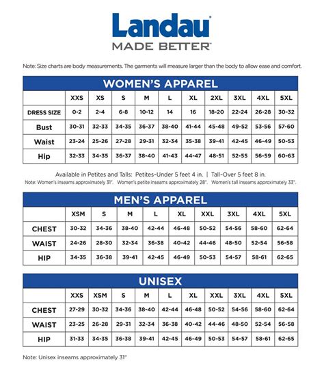 Landau Lab Coat Size Chart A Visual Reference Of Charts Chart Master