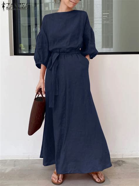 ZANZEA robe longue à manches lanternes pour Femme tenue Maxi