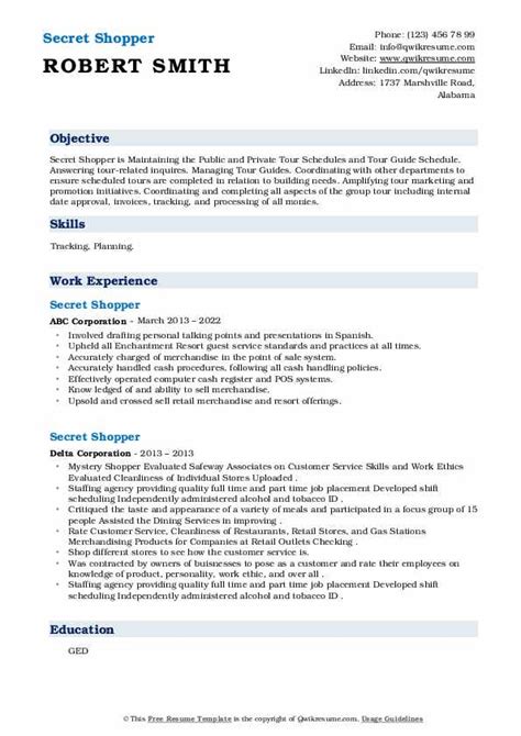 Secret Shopper Resume Samples Qwikresume