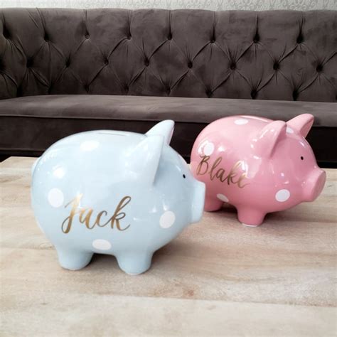 Personalized Polka Dot Piggy Bank T For Baby Pink Piggy Etsy