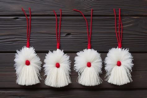 Premium Photo | A martisor of flowers with wool pompoms on a rustic wooden background