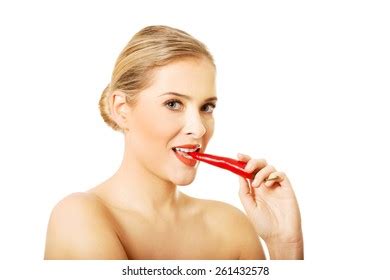 Happy Nude Woman Eating Chilli Stock Photo Shutterstock