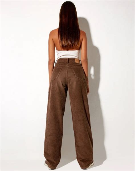 Motel Rocks Brown Corduroy Parallel Baggy Jeans Womens Fashion Bottoms Jeans And Leggings On