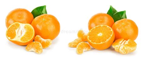 Frutos De Mandarina O De Mandarina Con Hojas Aisladas En Fondo Blanco