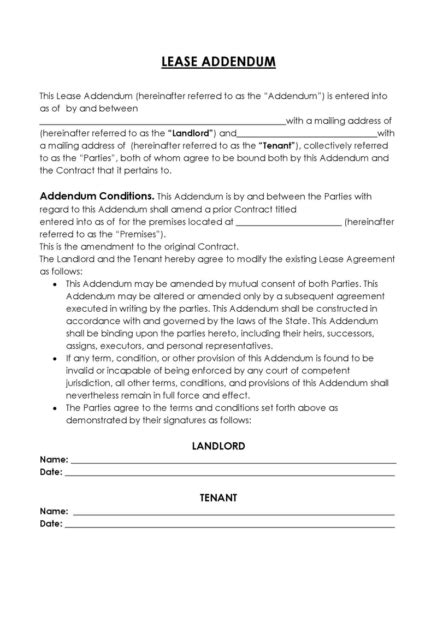 Addendum To Lease Agreement Free Forms And Templates