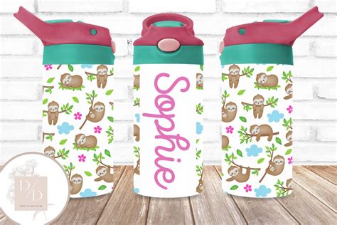 Sloth Tumbler Wrap Pink And Blue Sloths Sublimation Designs 12oz