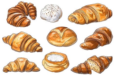 Bakery Product Sketch Vector Bread And Croissants Premium Ai