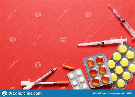 Composition Of Surgical Mask Tablets And Syringes Medical Supplies