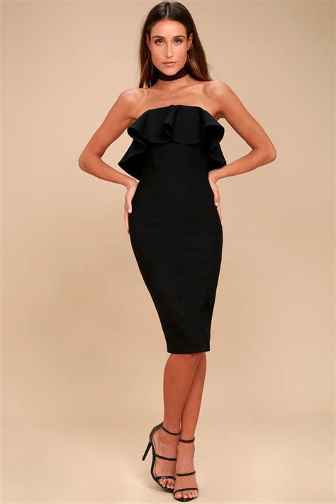 Sexy Black Strapless Dress Bodycon Midi Dress Lbd Lulus