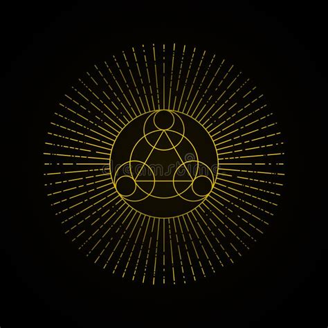 Alchemy Gold Geometry Sign On Black Background Sacred Geometry Vector Illustration Stock