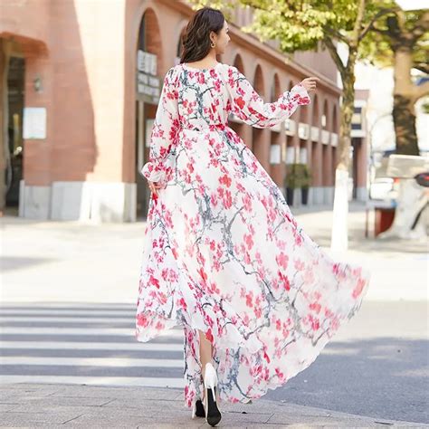 Bohemian Floral Maxi Dress For Plus Size Women Long Sleeve Beach Wedding Guest Bridesmaid And