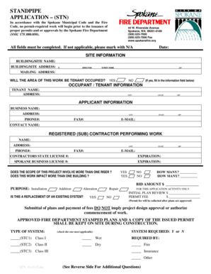 Fillable Online Standpipe Application City Of Spokane Fax Email Print