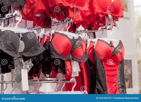 Vareity Of Bra Hanging In Lingerie Underwear Store Advertise Sale