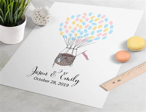 Hot Air Balloon Wedding Guest Book Fingerprint Guestbook For Etsy