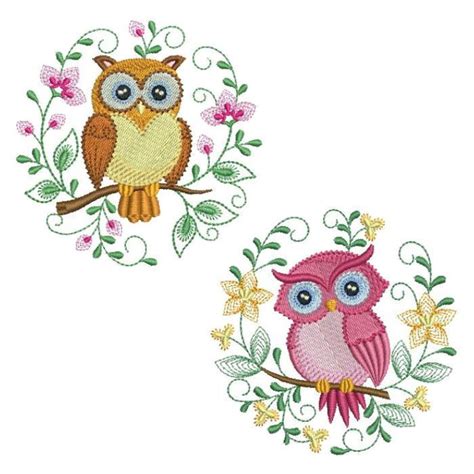 Jacobean Owls Set 10 Designs 4x4 Flower Quilts Machine Embroidery