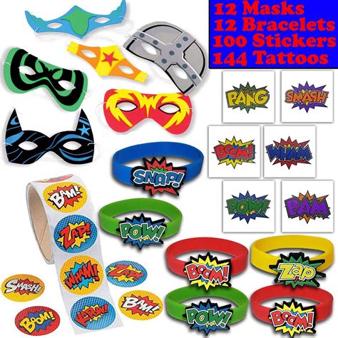 Amazon.com: Superhero Party Favors - 12 masks, 12 Bracelets, 100 ...