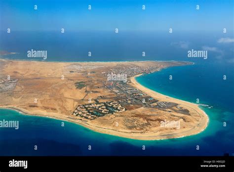 island of Sal with the town Santa Maria, aerial image, Cap Verde ...