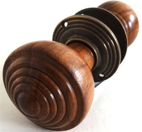 Set Of 2 Beehive Rose Wood Wooden Door Knobs Knob Handle Handles Rosewood Cottage Brass Antique