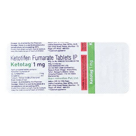 Ketotifen Fumarate 1mg Tablets At Best Price In Nagpur By Radical Enterprises Id 2852649558055