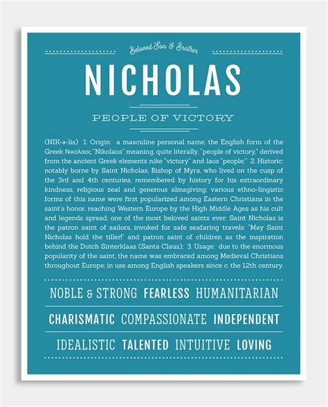 Nicholas Name Art Print Names With Meaning Classic Names Names